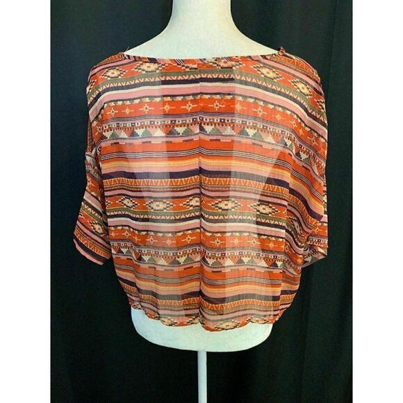 Millau Red Orange Ivory Short Sleeve Crop Top - Picture 5 of 8